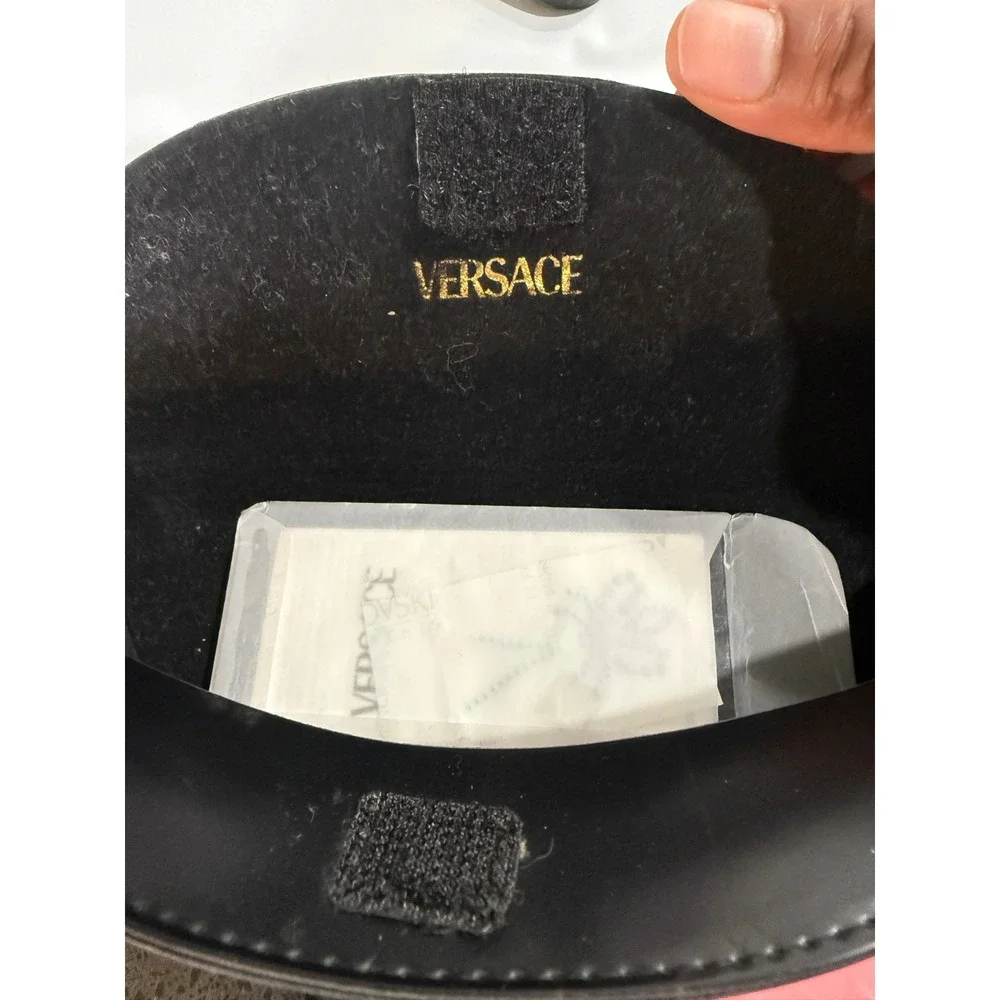 Versace Black‎ Medusa Embossed Sunglasses Case Semi Circle Hook and Loop Closure